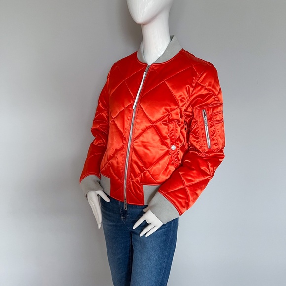 rag & bone Satin Orange Taupe Quilted Bomber Short Warm Jacket M - Picture 12 of 16